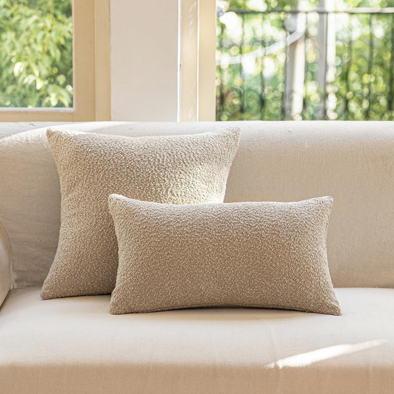 GEEORY Decorative Throw Pillow Covers 20x20 Inch Pack of 2,Textured Boucle Neutral Cushion Cases for Bed Couch Sofa, Accent Modern Farmhouse & Minimalist Home Decor (Oatmeal Beige) GE03-20 - Image 4