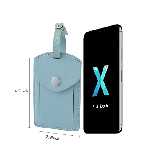 VANTOO Kevancho Leather Smart Luggage Tags for Men Women, Suitcase Labels Baggage Tote Bag Tag ID Tags with Full Back Privacy Cover for Carnival Cruise Ships, Travel Accessories Tags Set of 2 PCS (Blue) - Image 2