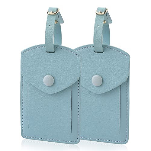 VANTOO Kevancho Leather Smart Luggage Tags for Men Women, Suitcase Labels Baggage Tote Bag Tag ID Tags with Full Back Privacy Cover for Carnival Cruise Ships, Travel Accessories Tags Set of 2 PCS (Blue) - Image 1