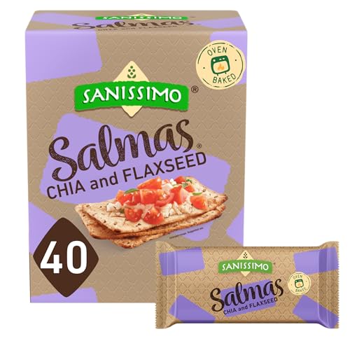 Sanissimo Salmas Chia  Flaxseed 40 Packs of 3 Crackers Oven Baked Corn Crackers Gluten Free NonGMO Kosher Certified - Image 1
