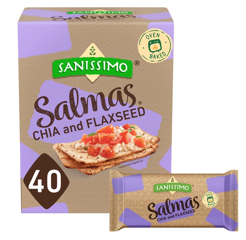 Sanissimo Salmas Chia  Flaxseed 40 Packs of 3 Crackers Oven Baked Corn Crackers Gluten Free NonGMO Kosher Certified - Image 3