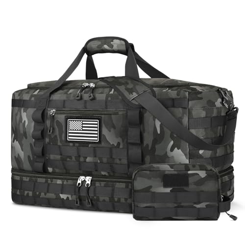 ETRONIK Travel Bag for Men Women Gym Bag Tactical Duffle Bags for Travel Carry on with Toiletry Bag and Shoe Compartment Weekender Overnight Trip with Wet Pocket for Workout Medical Black Camo - Image 1