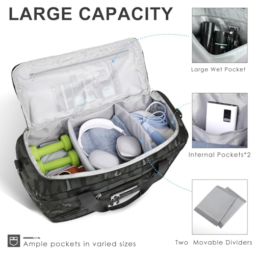 ETRONIK Travel Bag for Men Women Gym Bag Tactical Duffle Bags for Travel Carry on with Toiletry Bag and Shoe Compartment Weekender Overnight Trip with Wet Pocket for Workout Medical Black Camo - Image 3