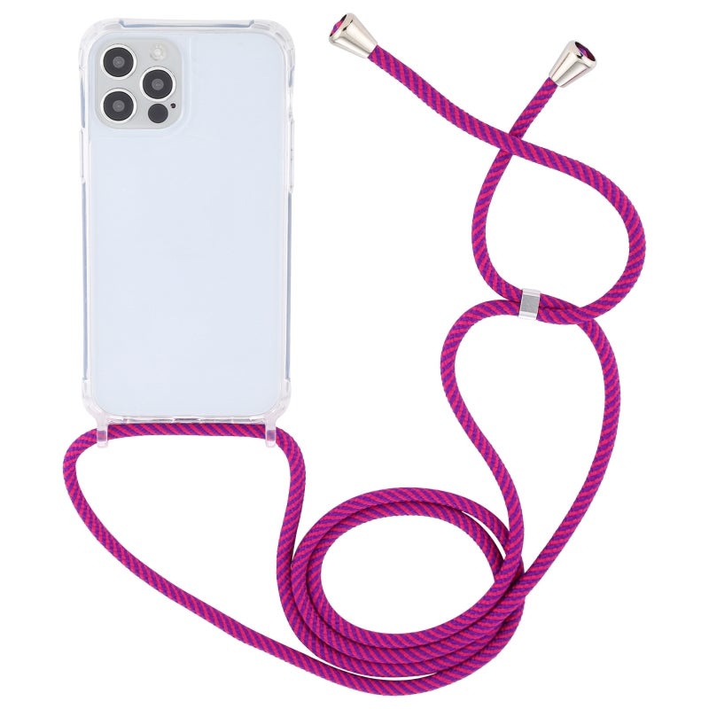 BURAQ Case Cover For iPhone 15 Pro Transparent Acrylic Airbag Shockproof Phone Protective Case with Lanyard(Rose Purple) - Image 2