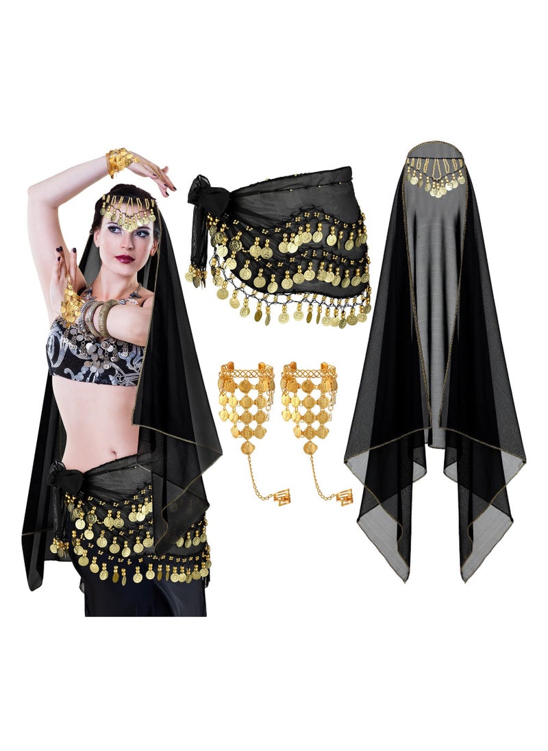 SYOSI Belly Dance Accessories Gypsy Head Scarf with Coins Gypsy Hip Scarf and Triangle Coin Bracelet Set for Women  - Image 1