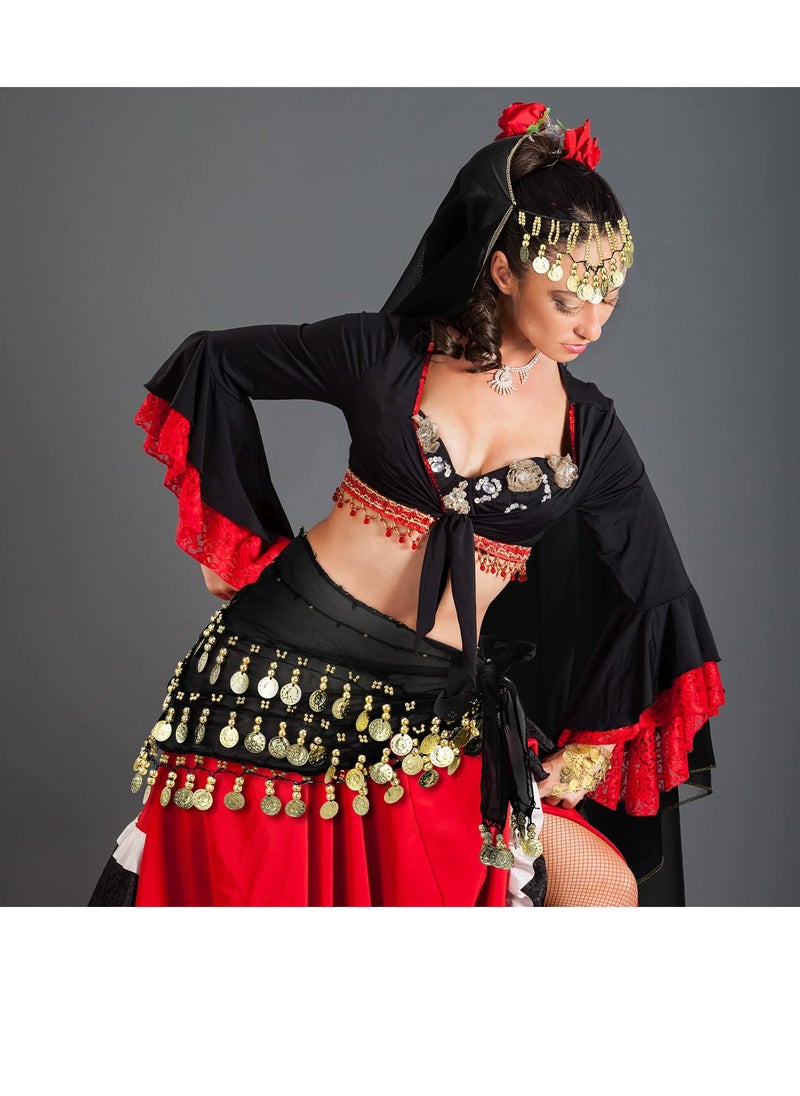 SYOSI Belly Dance Accessories Gypsy Head Scarf with Coins Gypsy Hip Scarf and Triangle Coin Bracelet Set for Women  - Image 5