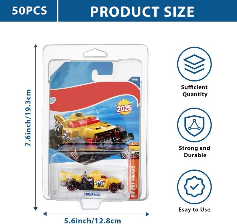 KASTUN 50-Pack Hot Wheels Protector Cases - Clamshell Plastic Display for 1:64 Scale Models - Image 2