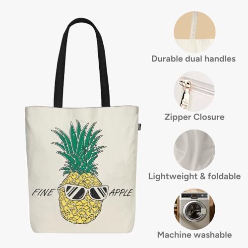 EcoRight Eco Right Aesthetic Canvas Tote Bag for Women with Zipper, Tote Bag for Women for Beach, Grocery, Travel, Work, Gym, Daily Use - Image 4