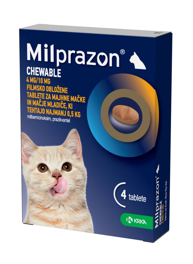 KRKA Milprazon, Chewable Deworming Tablets Easy Oral Protection for Small Cats & Kittens, Strip (4 Tablets 4 mg/10 mg) From Varmacy - Image 1