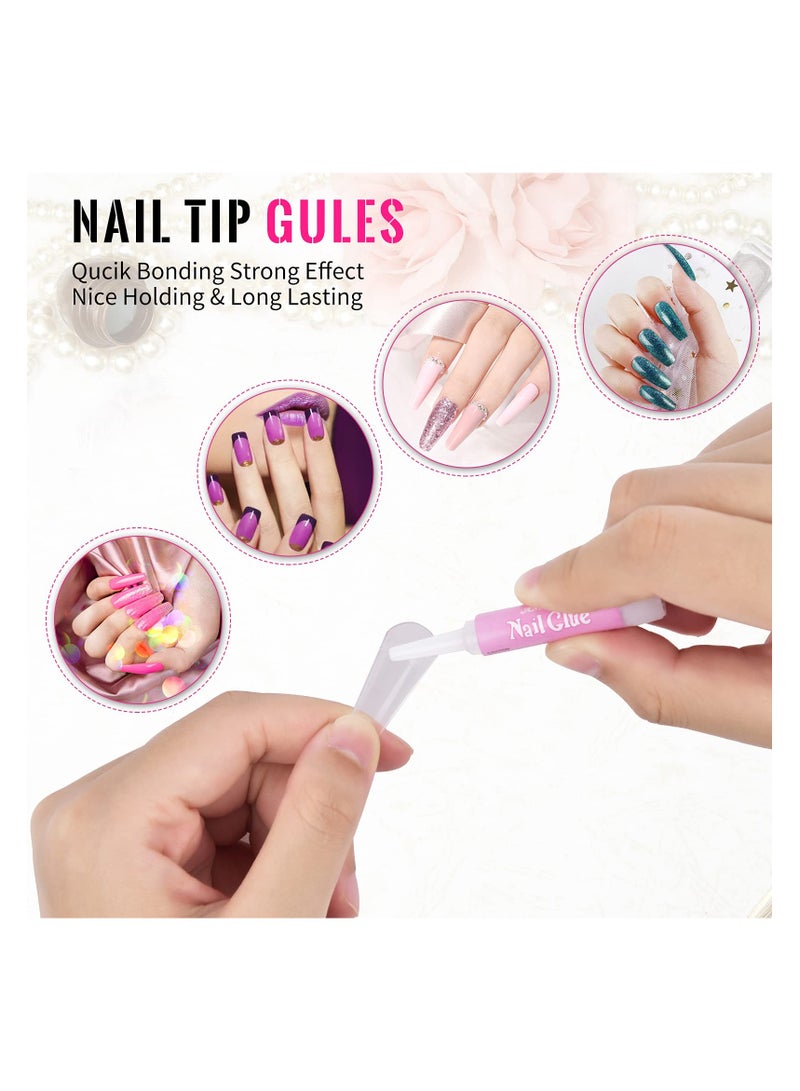 KHAJUL Clear False Nail Tips, Full Cover Nail Tips Set, 500 PCS Clear Press on Nails, With Glue, Clipper, Files, Cuticle Pusher and Fork for Gel Nail Art DIY, Salons and Home DIY with Box (Clear/Pink) - Image 5