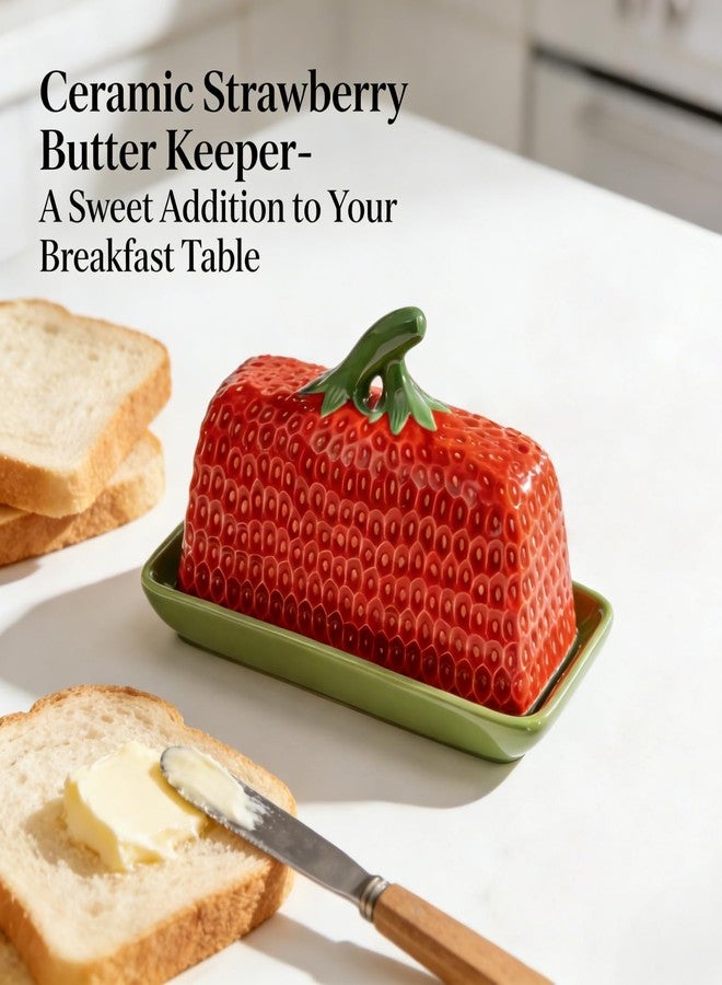 HAN SHENG Strawberry Butter Dish with Lid - Ceramic Butter Keeper Holder Countertop Storage Container & Kitchen Decor, Perfect for East/West Coast & Large Sticks - Image 4