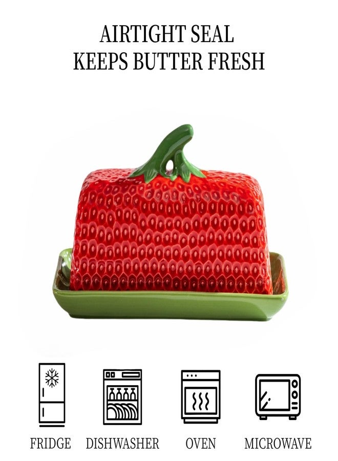 HAN SHENG Strawberry Butter Dish with Lid - Ceramic Butter Keeper Holder Countertop Storage Container & Kitchen Decor, Perfect for East/West Coast & Large Sticks - Image 3