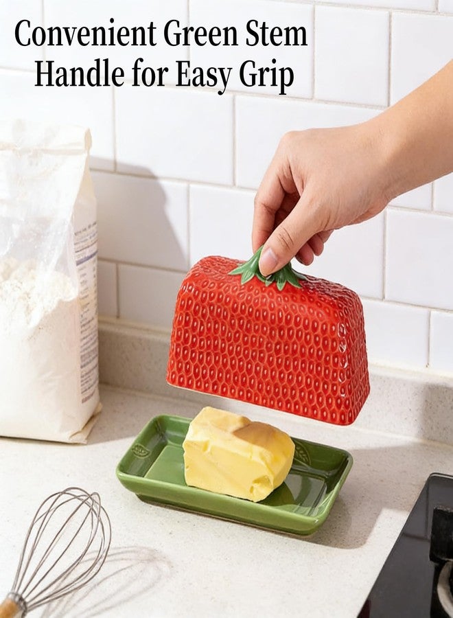 HAN SHENG Strawberry Butter Dish with Lid - Ceramic Butter Keeper Holder Countertop Storage Container & Kitchen Decor, Perfect for East/West Coast & Large Sticks - Image 5