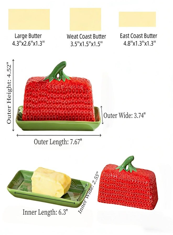 HAN SHENG Strawberry Butter Dish with Lid - Ceramic Butter Keeper Holder Countertop Storage Container & Kitchen Decor, Perfect for East/West Coast & Large Sticks - Image 2