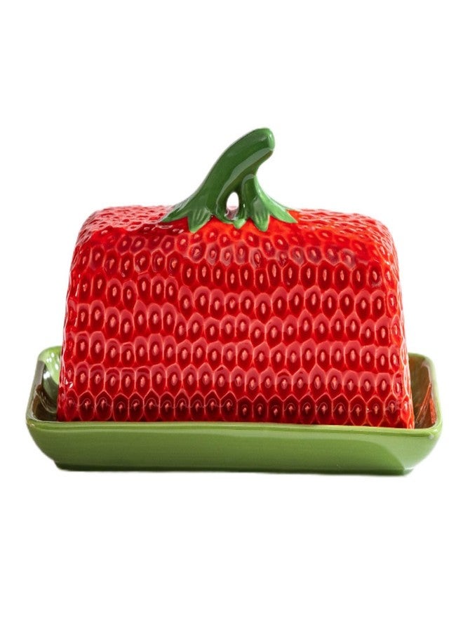 HAN SHENG Strawberry Butter Dish with Lid - Ceramic Butter Keeper Holder Countertop Storage Container & Kitchen Decor, Perfect for East/West Coast & Large Sticks - Image 1