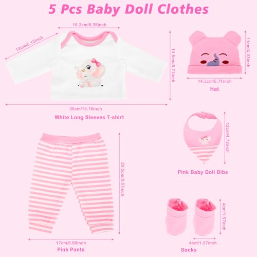 HONLAELLA 5 PCS Baby Doll Clothes 1416 Inch Baby Doll Elephant Pattern Outfit Accessories for Sweet Baby Dolls Clothing with Pink Hat Top Pants Socks - Image 5