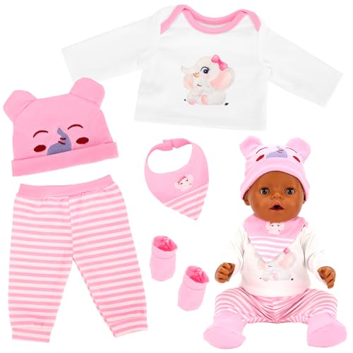 HONLAELLA 5 PCS Baby Doll Clothes 1416 Inch Baby Doll Elephant Pattern Outfit Accessories for Sweet Baby Dolls Clothing with Pink Hat Top Pants Socks - Image 1