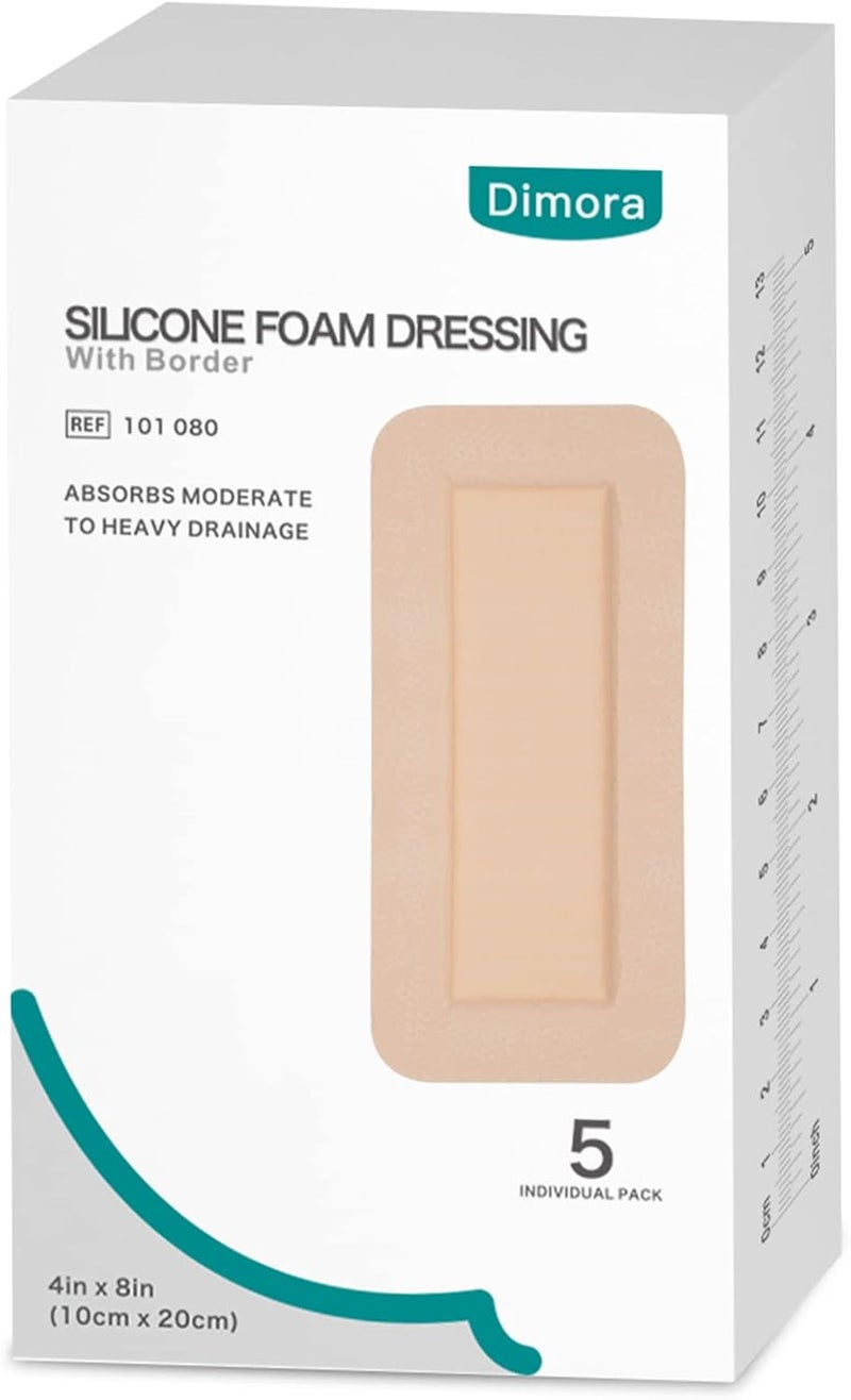 Dimora Silicone Foam Dressing with Border Adhesive 4x8 5 Pack  Hydrocolloid Wound Dressing 4 x 4 10 Pack - Image 2