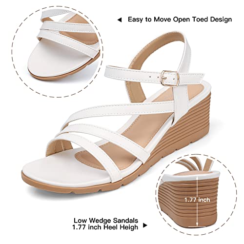 SHIBEVER Wedge Sandals for Women Dressy: White Summer Low Platform Size 8 Casual Sandals - Comfortable Wedges Ankle Strap Womens - Image 4