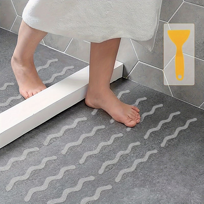 3 Pieces Transparent S Shape Bathroom Anti Slip Stickers with Scraper - Image 1
