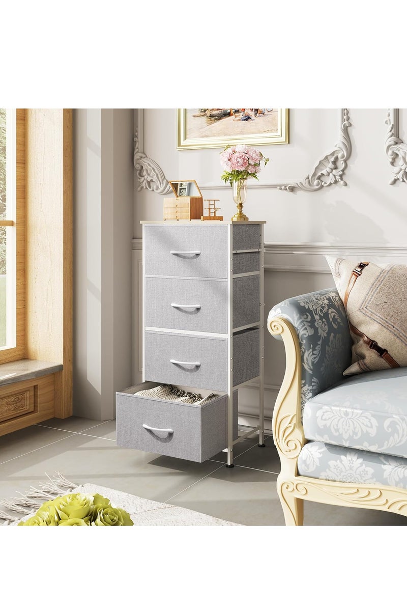 دبليو لايف درسر مع 4 أدراج، برج تخزين الأقمشة، وحدة تنظيم لغرفة النوم، الممر، المدخل، الخزانات، إطار صلب صلب، أعلى الخشب، سحب سهل للإضاءة الرمادية - Image 2