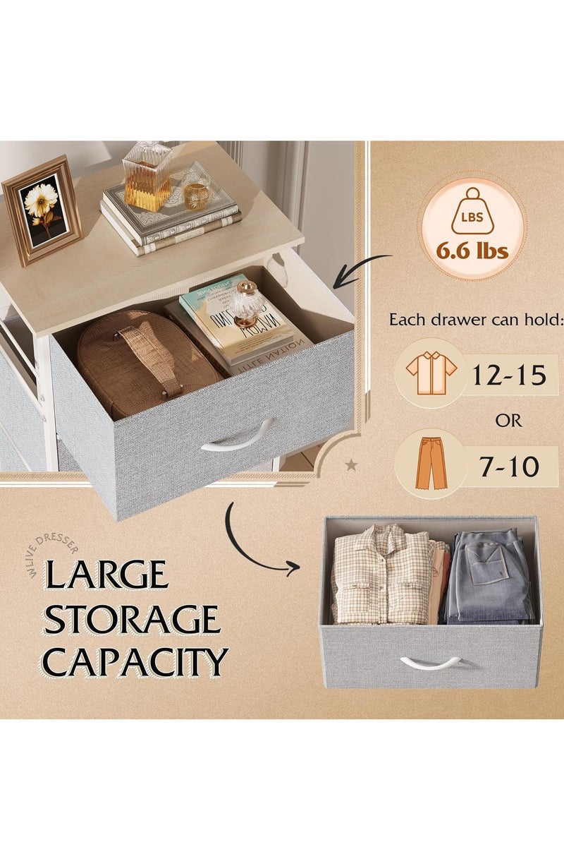 دبليو لايف درسر مع 4 أدراج، برج تخزين الأقمشة، وحدة تنظيم لغرفة النوم، الممر، المدخل، الخزانات، إطار صلب صلب، أعلى الخشب، سحب سهل للإضاءة الرمادية - Image 5