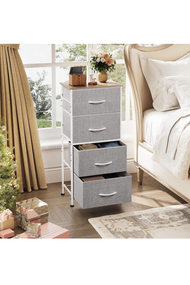 دبليو لايف درسر مع 4 أدراج، برج تخزين الأقمشة، وحدة تنظيم لغرفة النوم، الممر، المدخل، الخزانات، إطار صلب صلب، أعلى الخشب، سحب سهل للإضاءة الرمادية - Image 4