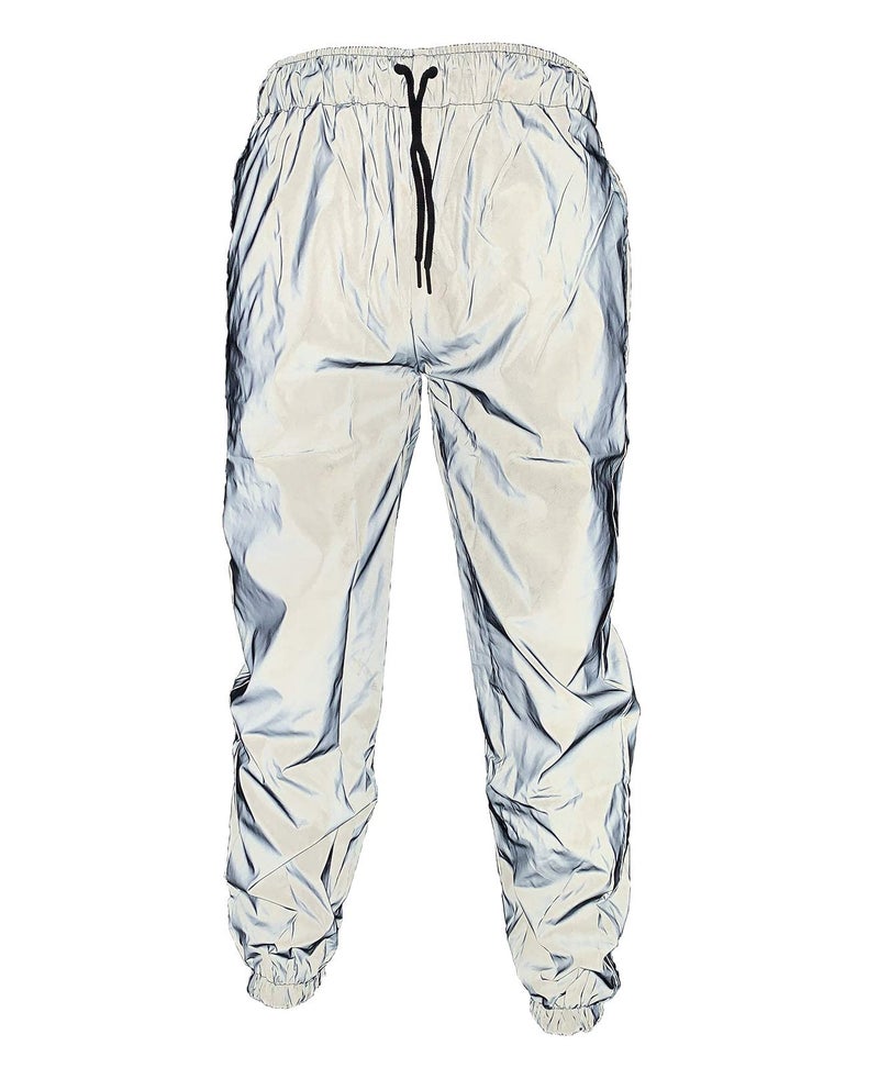 LZLRUN Reflective Pants Men Brand Hip Hop Dance Fluorescent Trousers Casual Harajuku Night Sporting Jogger Pants Gray (L) - Image 3