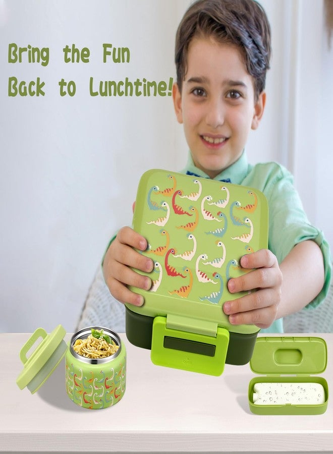 JXXM Bento Lunch Box with 8oz Soup thermo (Green-Colorful Dinosaur) - Image 4