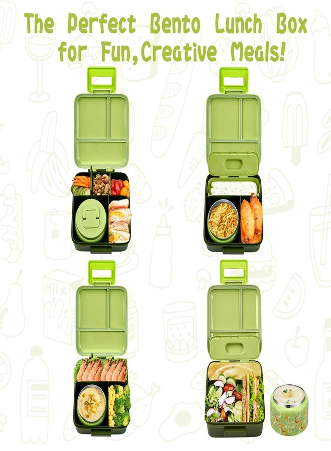 JXXM Bento Lunch Box with 8oz Soup thermo (Green-Colorful Dinosaur) - Image 3