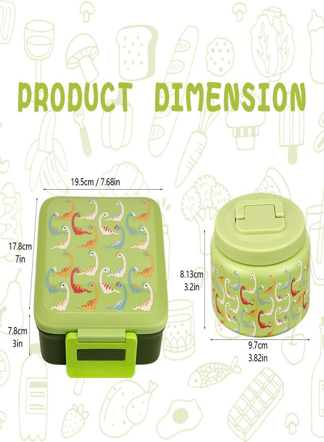 JXXM Bento Lunch Box with 8oz Soup thermo (Green-Colorful Dinosaur) - Image 2