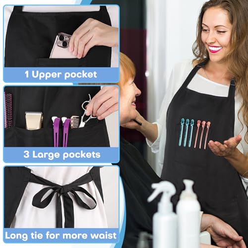 Noverlife Hair Stylist Apron with 4 Pockets Hair Resistant 34 Inch Long Hairdresser Apron with Adjustable Strap Machine Washable Salon Pinafore Multi Function Stylist Work Pinafore for Barber - Image 3