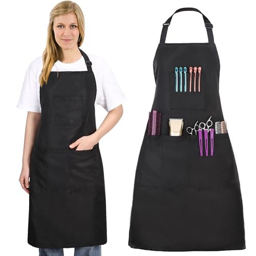 Noverlife Hair Stylist Apron with 4 Pockets Hair Resistant 34 Inch Long Hairdresser Apron with Adjustable Strap Machine Washable Salon Pinafore Multi Function Stylist Work Pinafore for Barber - Image 1
