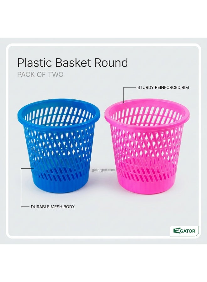 Gator Round Plastic Basket | Ventilated Waste Paper Bin | Multi-Purpose Desk & Room Dustbin | Blue & Pink - Image 3