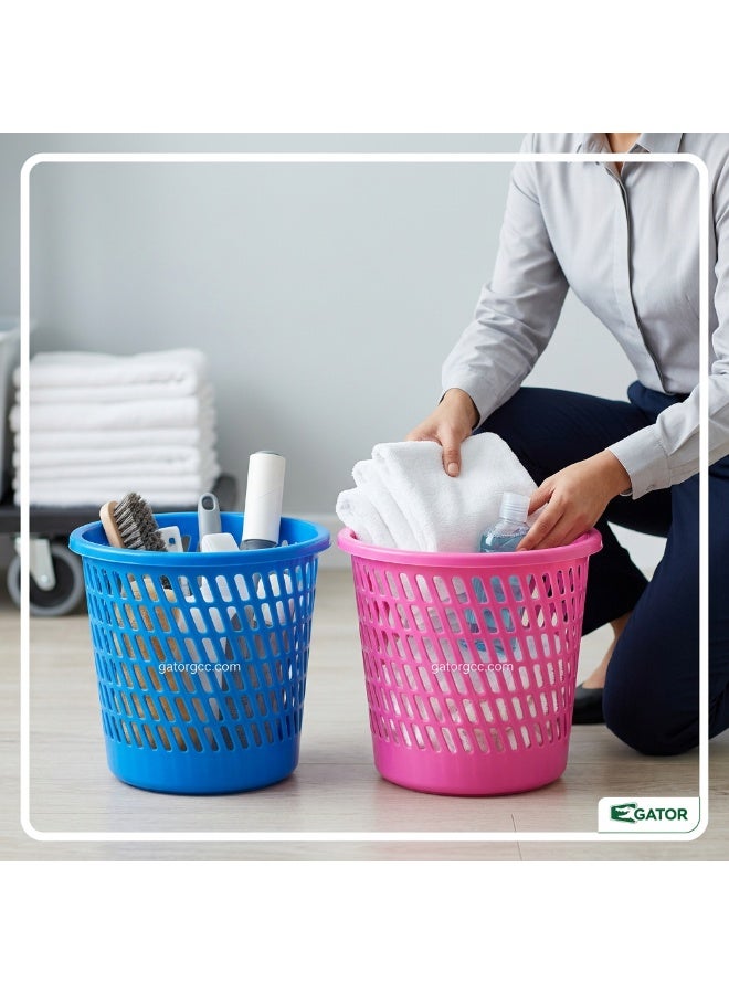 Gator Round Plastic Basket | Ventilated Waste Paper Bin | Multi-Purpose Desk & Room Dustbin | Blue & Pink - Image 4