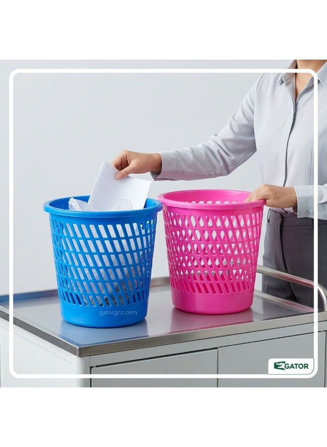 Gator Round Plastic Basket | Ventilated Waste Paper Bin | Multi-Purpose Desk & Room Dustbin | Blue & Pink - Image 5