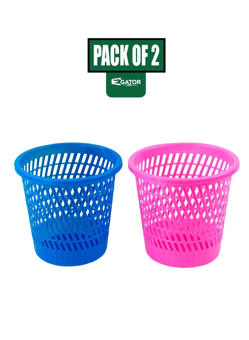 Gator Round Plastic Basket | Ventilated Waste Paper Bin | Multi-Purpose Desk & Room Dustbin | Blue & Pink - Image 2