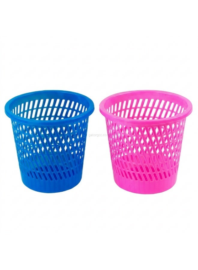 Gator Round Plastic Basket | Ventilated Waste Paper Bin | Multi-Purpose Desk & Room Dustbin | Blue & Pink - Image 1