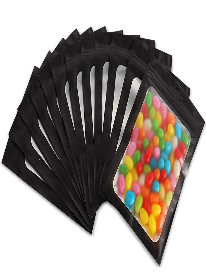Bezall 100Pcs Mini Resealable Mylar Bags with Window, Smell Proof Zip Lock Food Storage Bags Foil Pouch for Packaging Small Business Candy Sample Jewelry (Black, 3x4.7 Inches) - Image 1