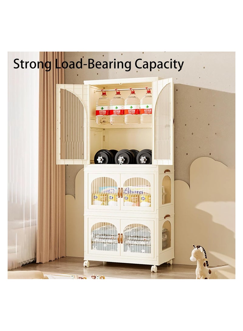 Generic Portable Kids Closet Foldable Storage Bins Stackable Storage Cabinet with Doors and Wheels for Home Bedroom,Free Installation(2 Tall)  - Image 5