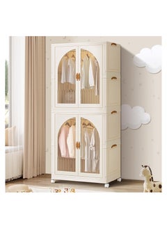 Generic Portable Kids Closet Foldable Storage Bins Stackable Storage Cabinet with Doors and Wheels for Home Bedroom,Free Installation(2 Tall)  - Image 1