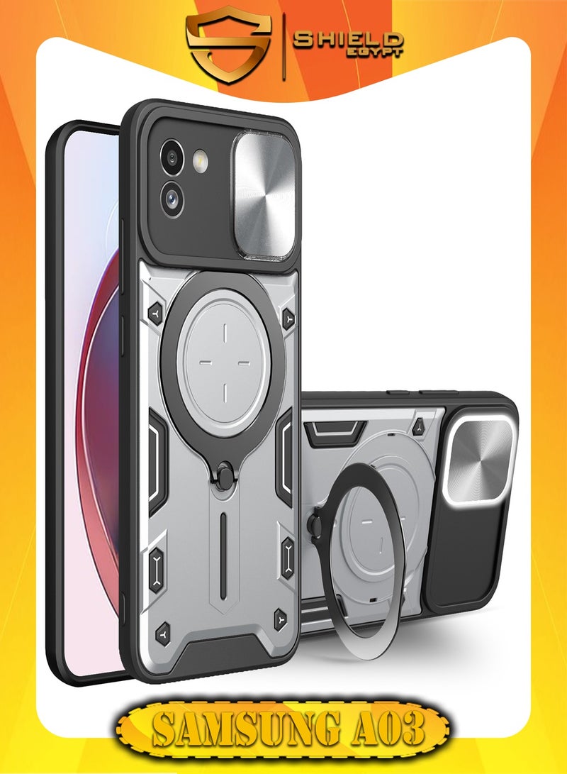 SHIELD EGYPT SHIELD EGYPT For Samsung Galaxy A03 Armored Camera Shield Cover Camera Lend Protection, Built-in 360° (Silver) 