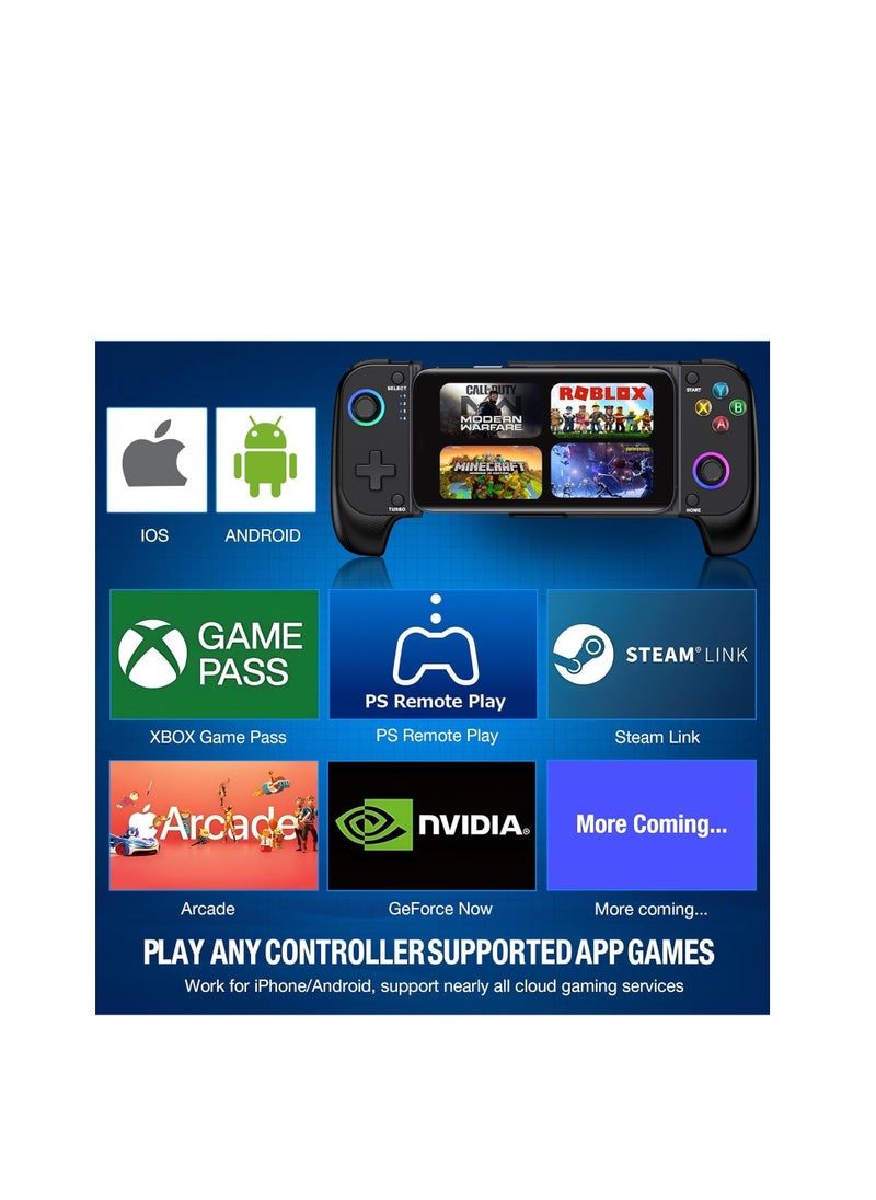Generic - Wireless Mobile Game Controller for iPhone and Android with RGB Lights, Compatible with PS Remote Play and Xbox Cloud Gaming - Image 1