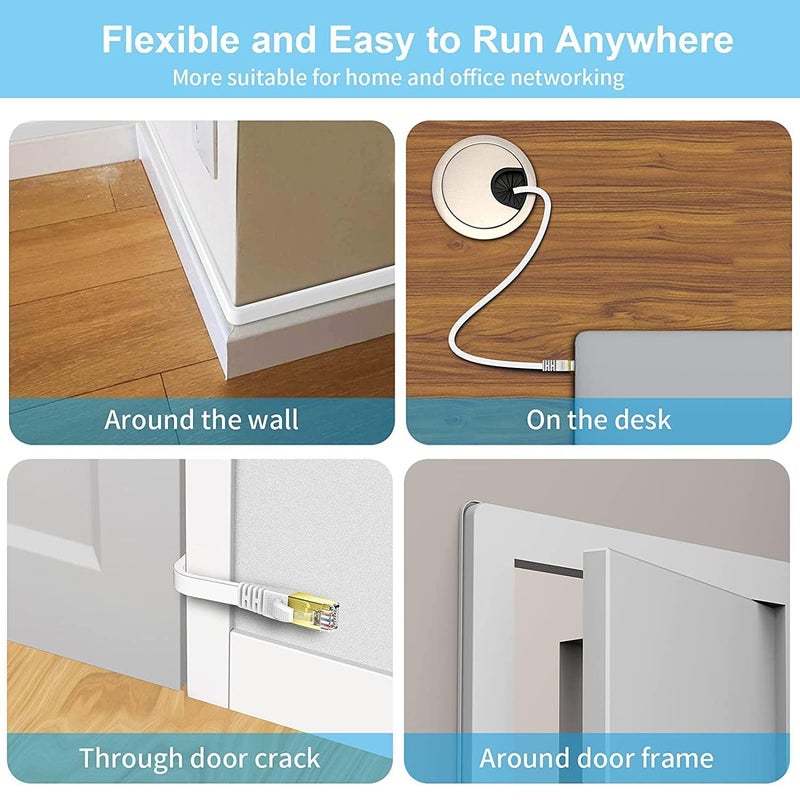 ETZIN كابل إيثرنت Cat6 بطول 20 متر RJ45 سلك LAN مسطح عالي السرعة 250MHZ / سرعة 1 جيجابت كابل UTP LAN، كابل إنترنت، كابل كمبيوتر باتش جيجابت فئة 6 للأجهزة مودم أبيض (20م) - Image 5