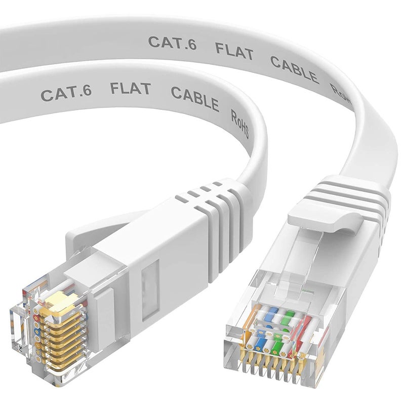 ETZIN كابل إيثرنت Cat6 بطول 20 متر RJ45 سلك LAN مسطح عالي السرعة 250MHZ / سرعة 1 جيجابت كابل UTP LAN، كابل إنترنت، كابل كمبيوتر باتش جيجابت فئة 6 للأجهزة مودم أبيض (20م) - Image 2