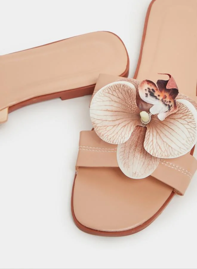 Take Two Flower Accent Flat Sandals by Styli
