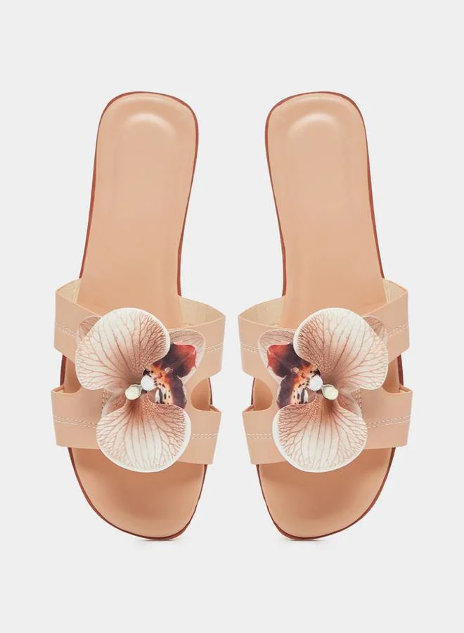 Take Two Flower Accent Flat Sandals by Styli