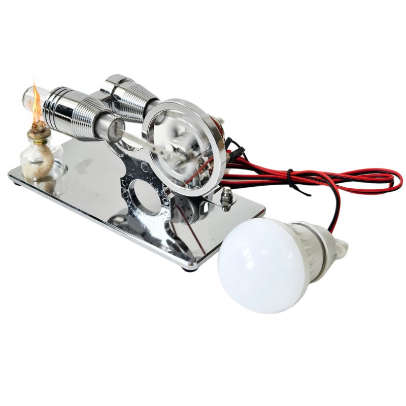 Hot Air Stirling Engine Electricity Generator Motor Model with LED Bulb Dollar Flywheel Design Science Experiment with CNC Aluminum Alloy Base DIY Education Toy for Teacher Adults Kids School Office Decor - Image 1