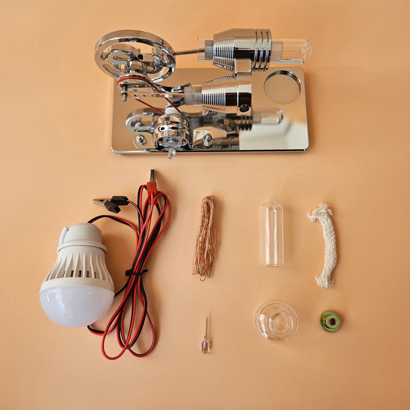 Hot Air Stirling Engine Electricity Generator Motor Model with LED Bulb Dollar Flywheel Design Science Experiment with CNC Aluminum Alloy Base DIY Education Toy for Teacher Adults Kids School Office Decor - Image 2