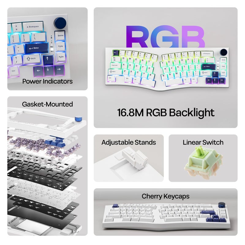 MechLands Feker Alice80 68 Keys Ergonomic Mechanical Keyboard, QMK & VIA Programmable, Wired Gaming Keyboard with Creamy Gasket, Hot Swappable, 5 Layer Paddings, NKRO, RGB for Win/Mac (White) - Image 3